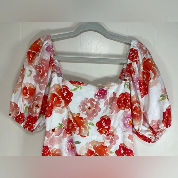 Charlie Holiday NWOT Bradley Floral Rose Linen Blend Puff Sleeve Mini Dress Sz 6 - Picture 6 of 13